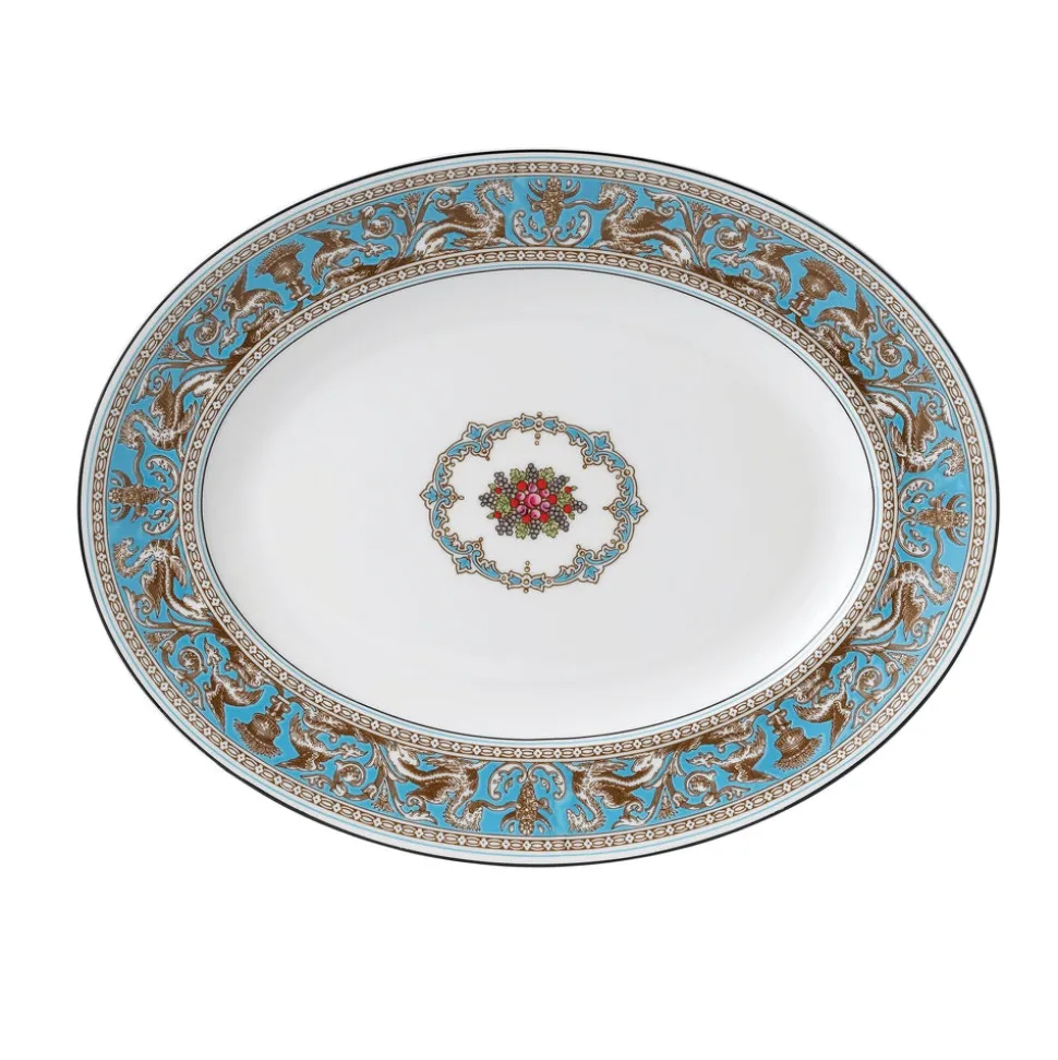 Florentine Turquoise Oval Platter 13.75"