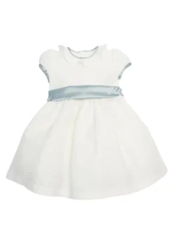 Flower Girl Dress in Ivory with Blue Silk Sash