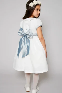 Flower Girl Dress in Ivory with Blue Silk Sash
