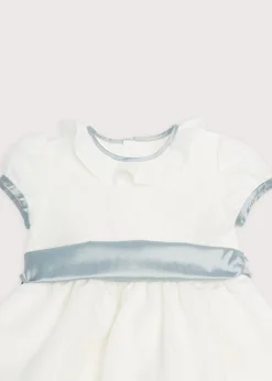 Flower Girl Dress in Ivory with Blue Silk Sash