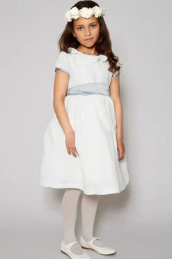 Flower Girl Dress in Ivory with Blue Silk Sash