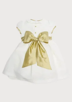 Flower Girl Dress in Ivory with Green Silk Sash