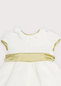 Flower Girl Dress in Ivory with Green Silk Sash