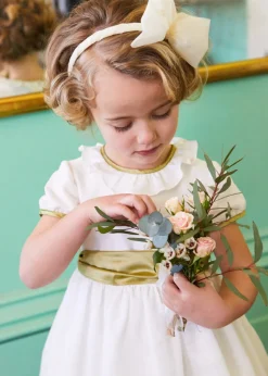Flower Girl Dress in Ivory with Green Silk Sash