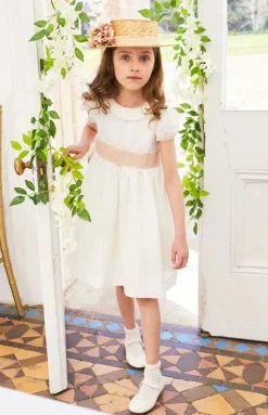 Flower Girl Dress in Ivory with Pink Silk Sash
