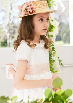 Flower Girl Dress in Ivory with Pink Silk Sash