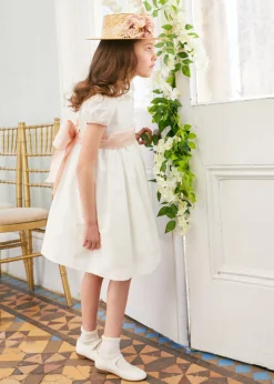 Flower Girl Dress in Ivory with Pink Silk Sash
