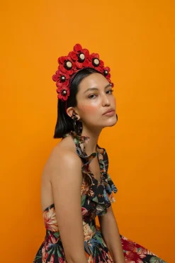 Flower Iraca Headpiece in Red