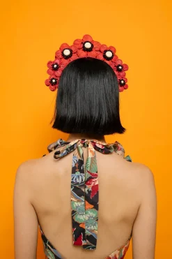 Flower Iraca Headpiece in Red