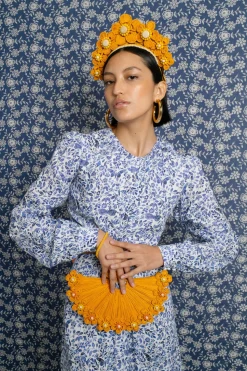 Flower Iraca Headpiece in Yellow