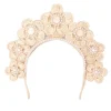 Flower Iraca Headpiece with Wooden Beads & Faux Pearl