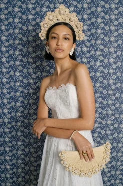 Flower Iraca Headpiece with Wooden Beads & Faux Pearl