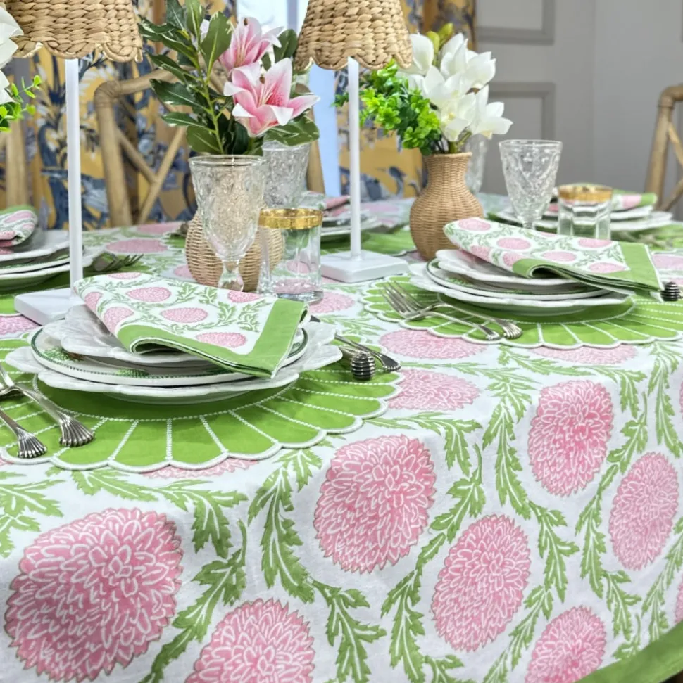 Flowers & Vines Tablecloth in Pink and Green
