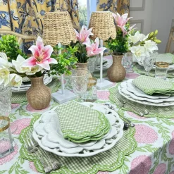 Flowers & Vines Tablecloth in Pink and Green