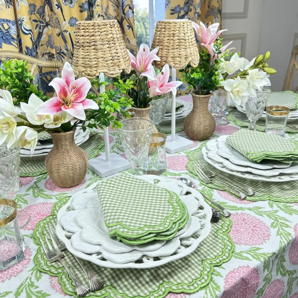 Flowers & Vines Tablecloth in Pink and Green