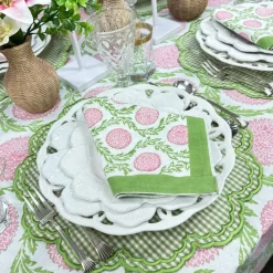 Flowers & Vines Tablecloth in Pink and Green