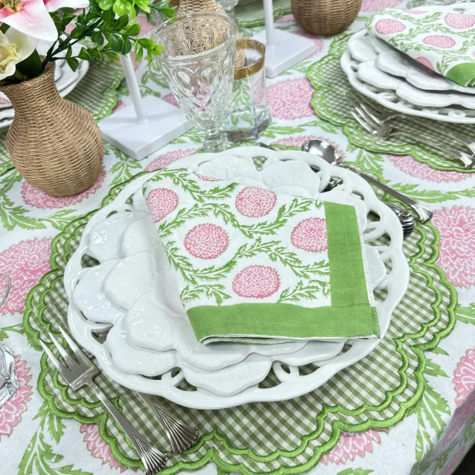 Flowers & Vines Tablecloth in Pink and Green