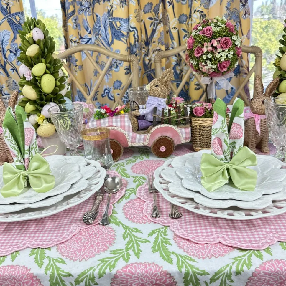 Flowers & Vines Tablecloth in Pink and Green