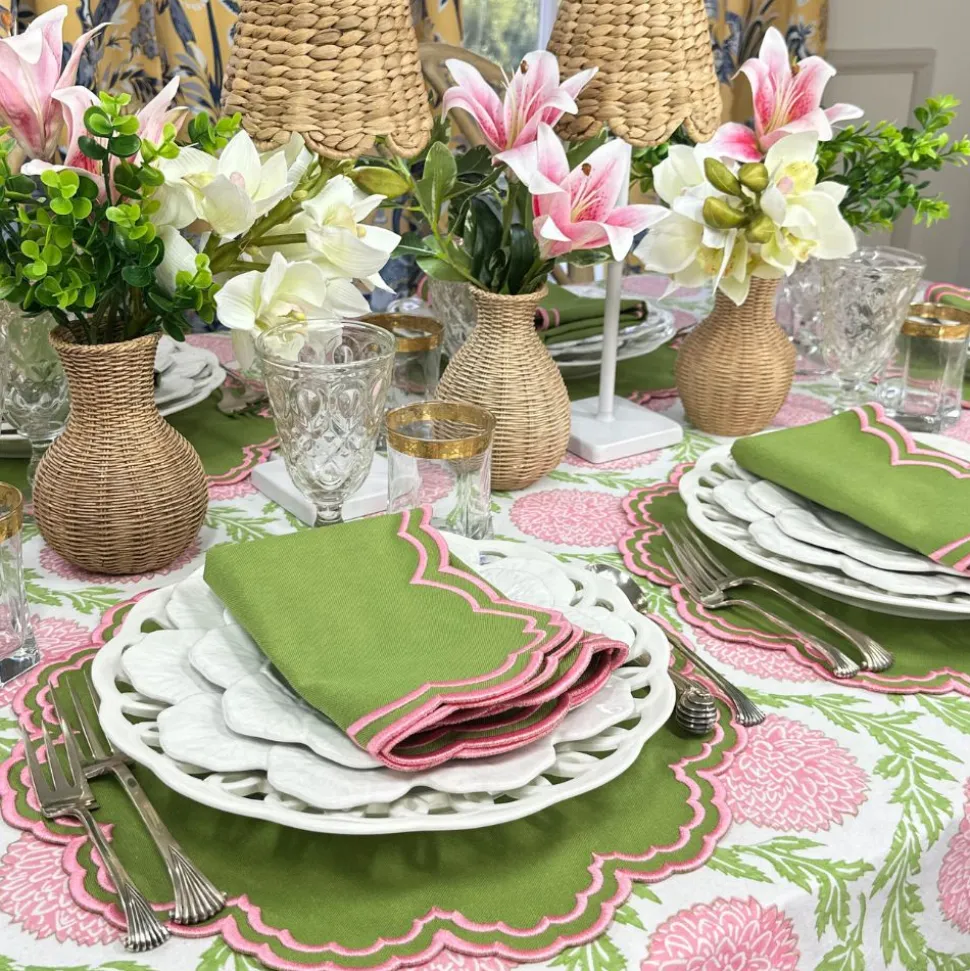 Flowers & Vines Tablecloth in Pink and Green