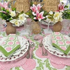 Flowers & Vines Tablecloth in Pink and Green