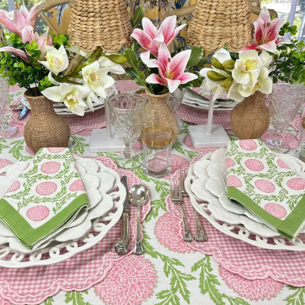 Flowers & Vines Tablecloth in Pink and Green