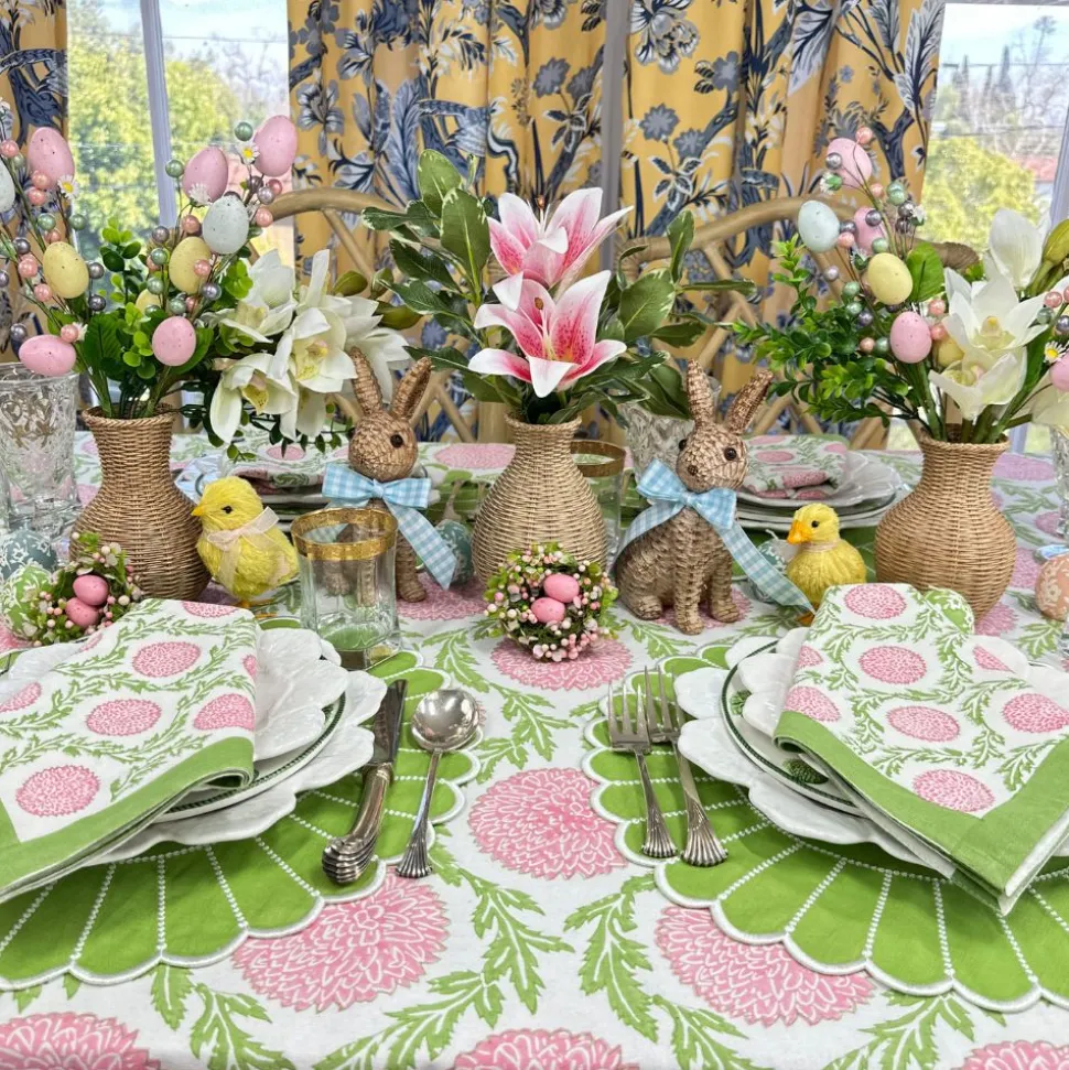 Flowers & Vines Tablecloth in Pink and Green