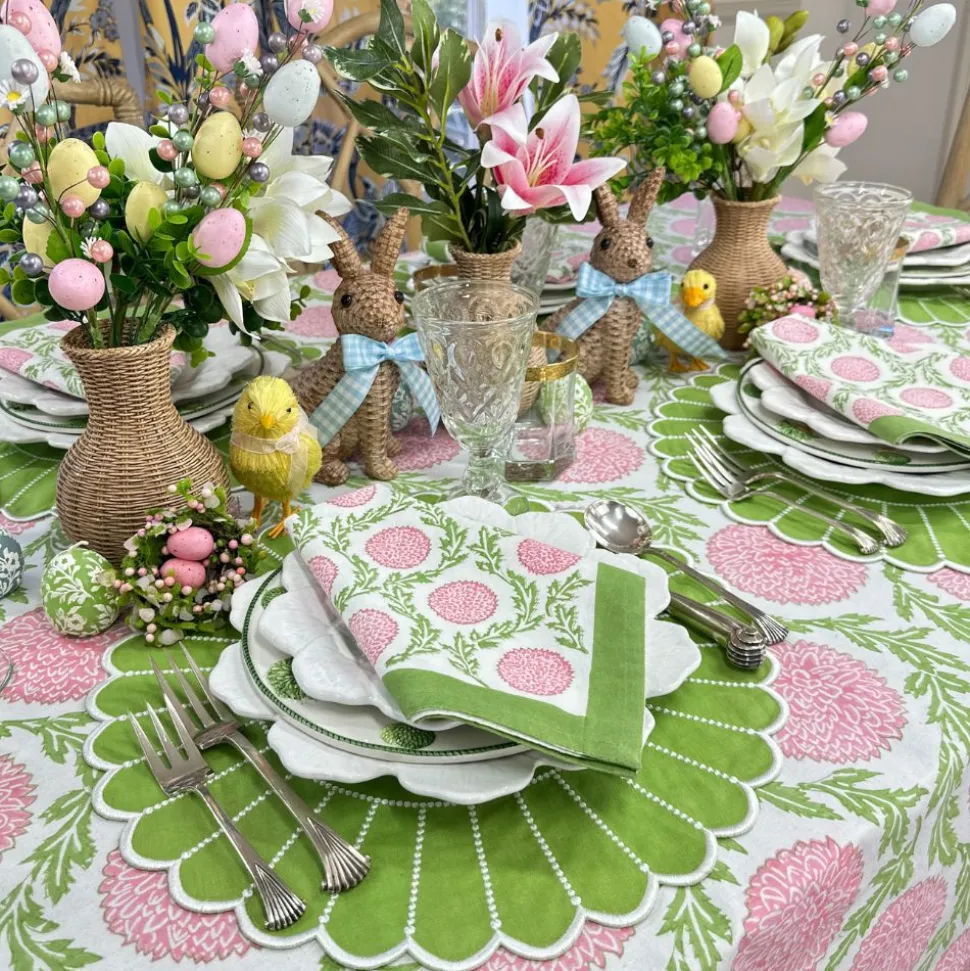 Flowers & Vines Tablecloth in Pink and Green