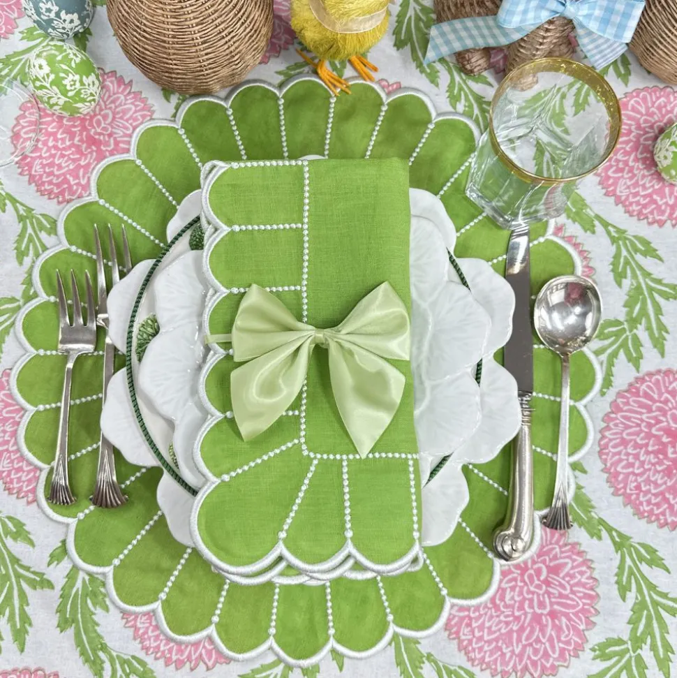 Flowers & Vines Tablecloth in Pink and Green