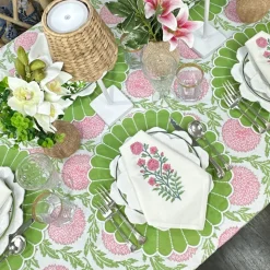 Flowers & Vines Tablecloth in Pink and Green