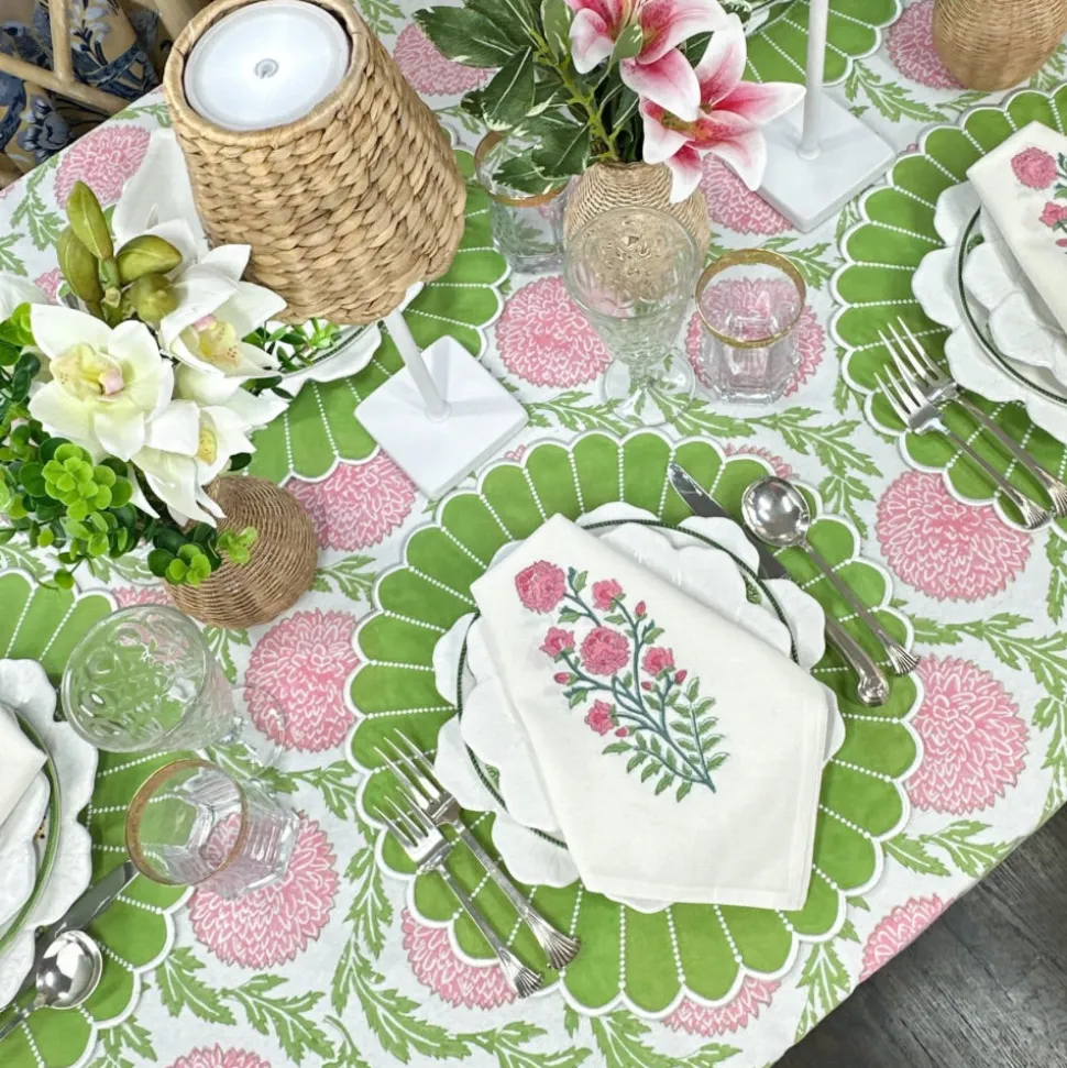 Flowers & Vines Tablecloth in Pink and Green
