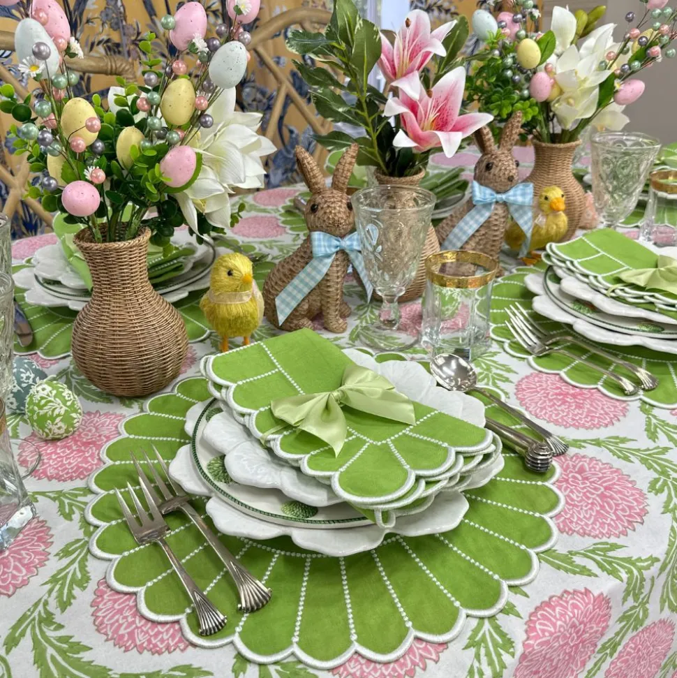 Flowers & Vines Tablecloth in Pink and Green