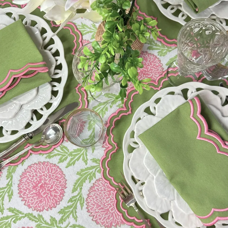 Flowers & Vines Tablecloth in Pink and Green