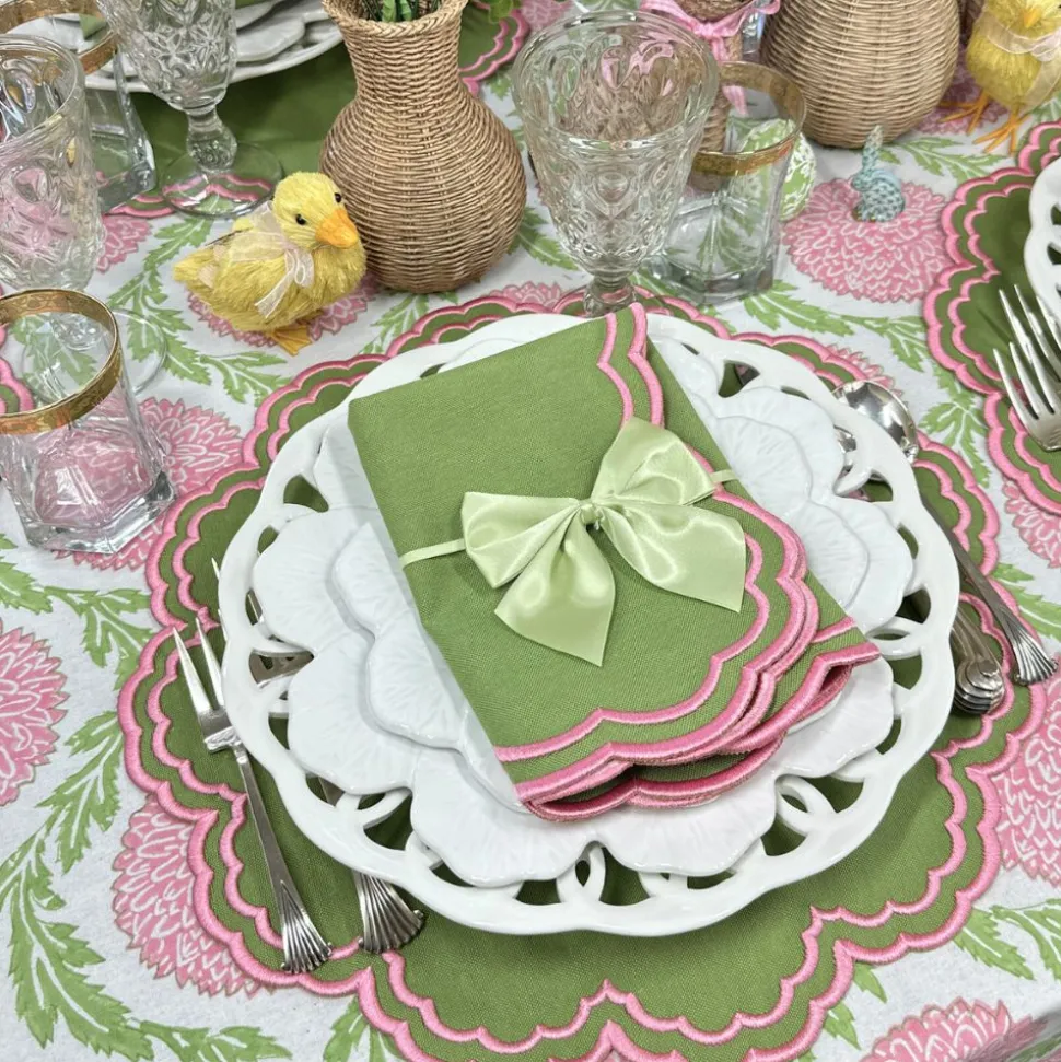 Flowers & Vines Tablecloth in Pink and Green