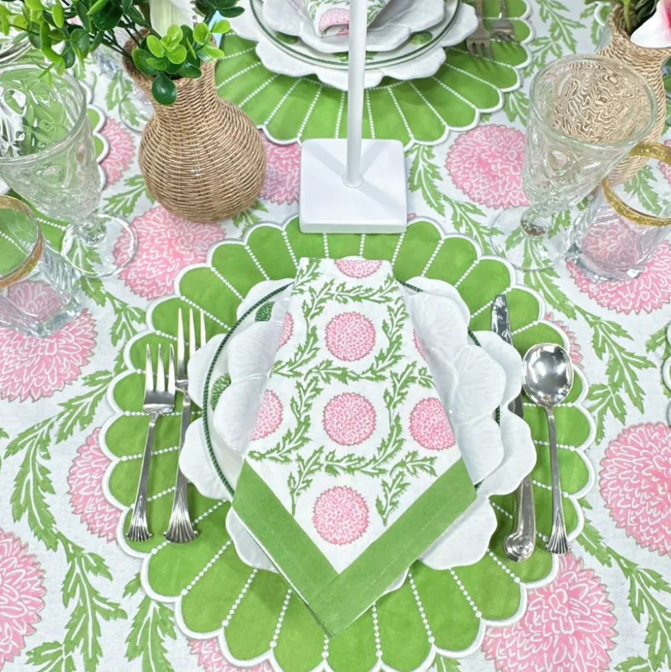 Flowers & Vines Tablecloth in Pink and Green