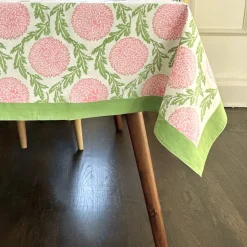 Flowers & Vines Tablecloth in Pink and Green