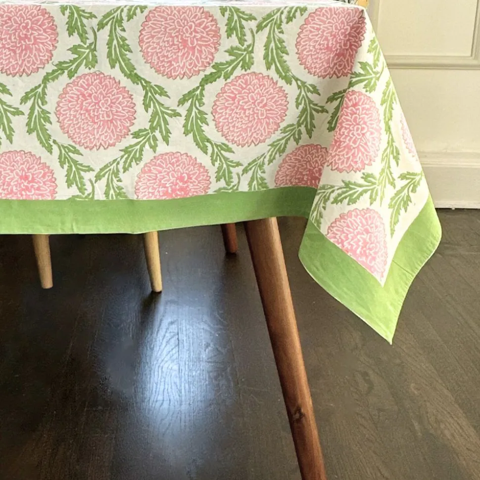Flowers & Vines Tablecloth in Pink and Green
