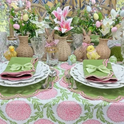Flowers & Vines Tablecloth in Pink and Green