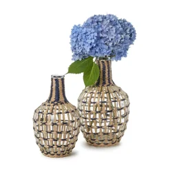 Fluted Vase with Hand-Wrapped Straw, Set of 2