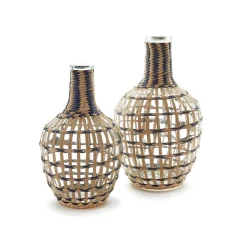 Fluted Vase with Hand-Wrapped Straw, Set of 2