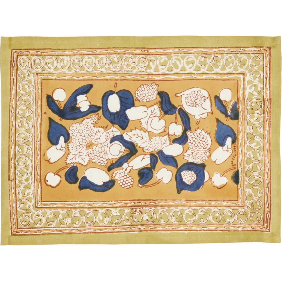 Forest Harvest Mats in Mustard & Blue, Set of 6