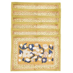 Forest Harvest Mats in Mustard & Blue, Set of 6