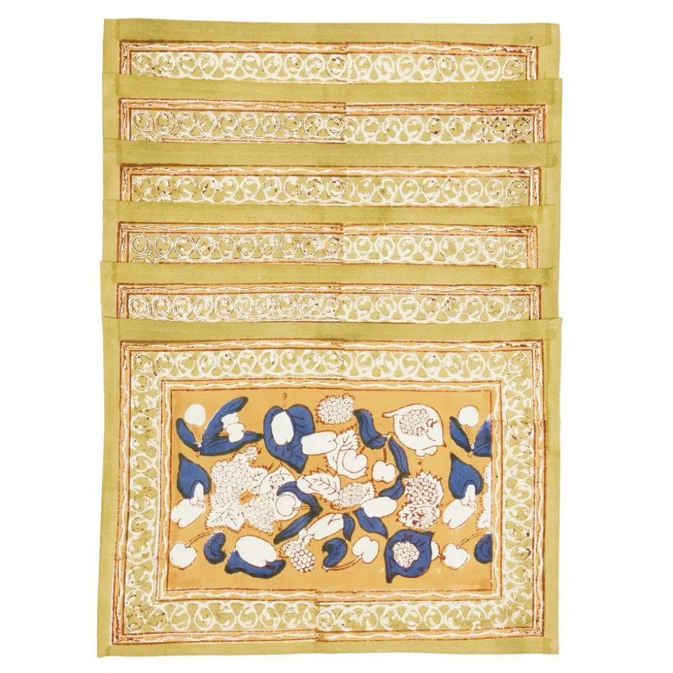 Forest Harvest Mats in Mustard & Blue, Set of 6
