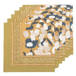 Forest Harvest Napkins Mustard & Blue, Set of 6