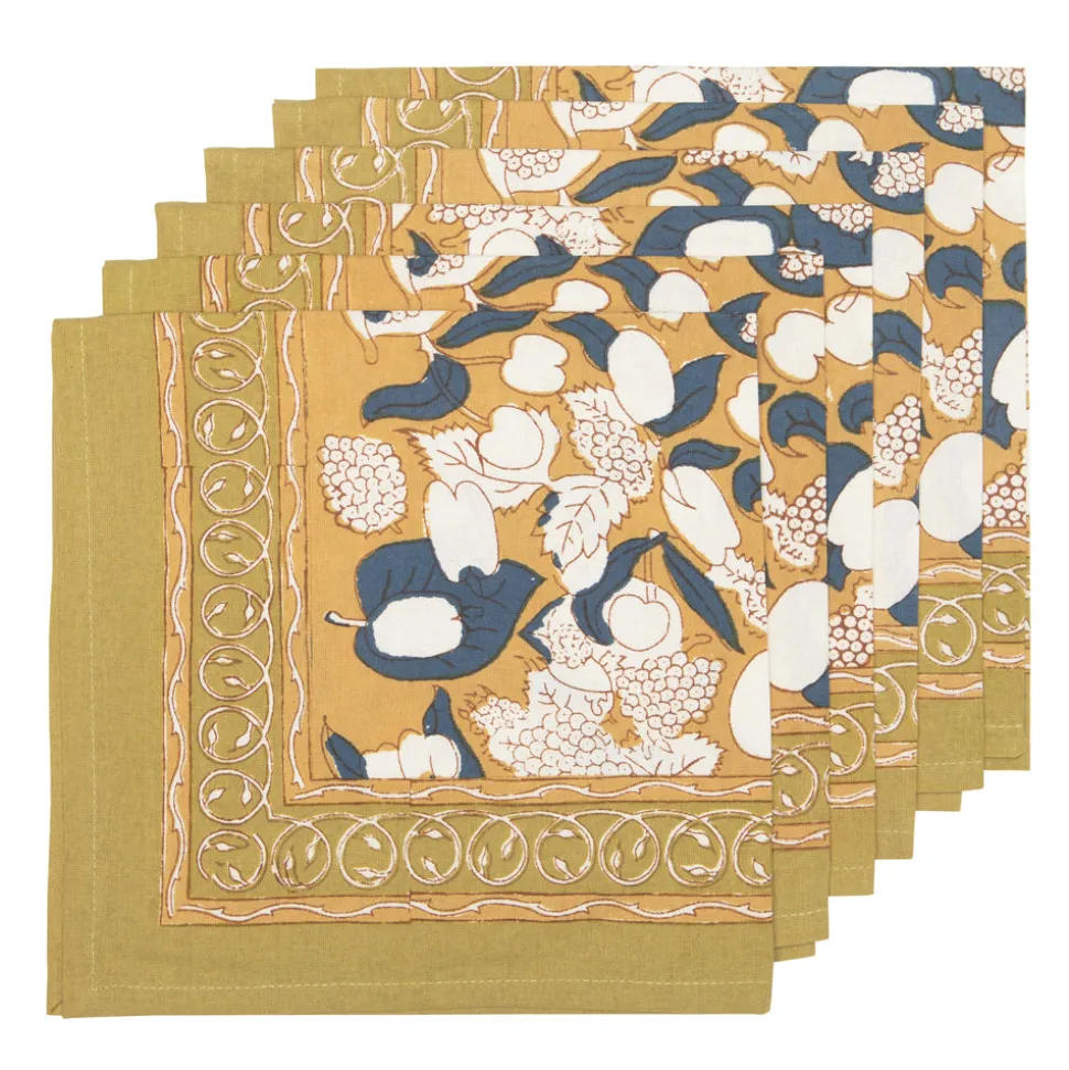 Forest Harvest Napkins Mustard & Blue, Set of 6