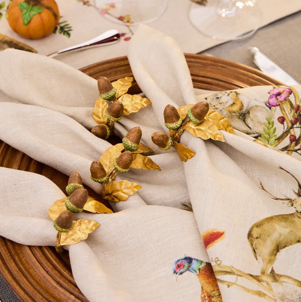 Forest Walk Acorn Napkin Ring in Multi, Set of 4
