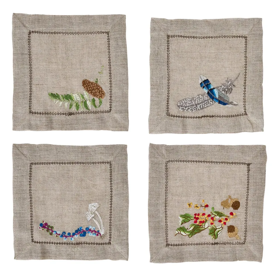 Forest Walk Cocktail Napkin Assorted in Multi, Set of 4