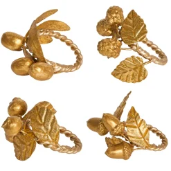 Forest Walk Leaf Napkin Ring Assorted in Gold, Set of 4
