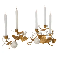 Forest Walk Pumpkin & Vine Double Candlestick Holder in Gold