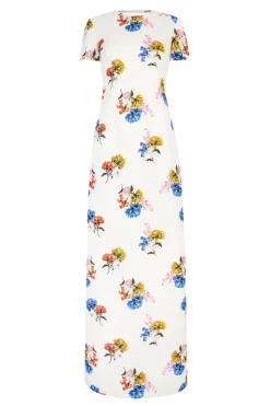 Fosette Dress In Retro Bouquet On White Taffeta Faille