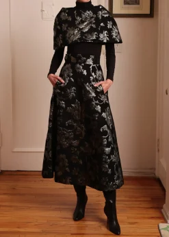 French A-Line Skirt in Black Velvet & Sage